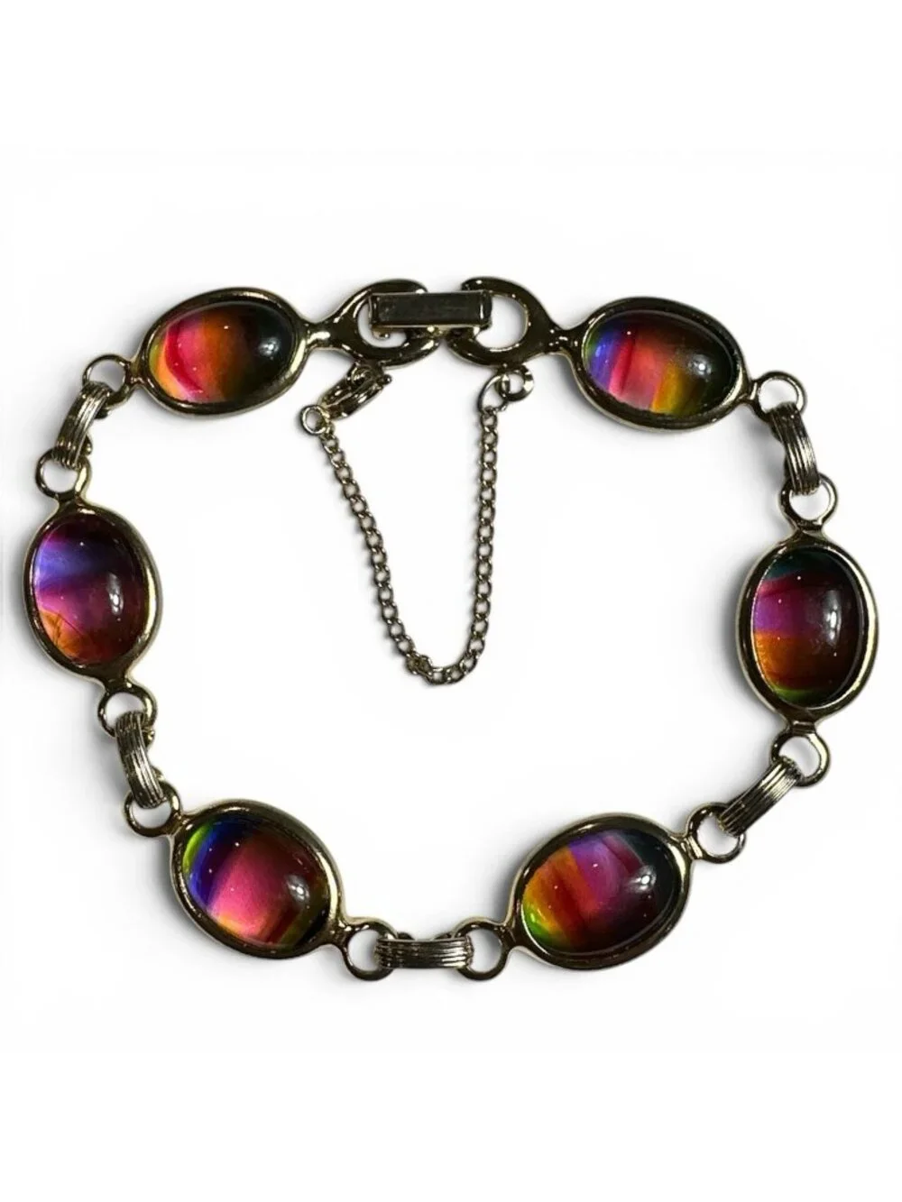 VTG Sarah Coventry 1973 “Austrian Lights” Bracelet (#9633) 7.5” Rainbow Glass